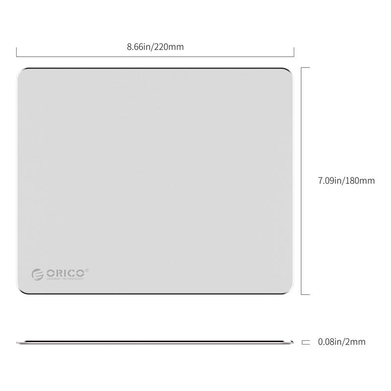 Orico Ultrathin Aluminum Mouse Pad - Suitable for all Computer Mice - 2mm  thick - Mac Style - Silver - Orico