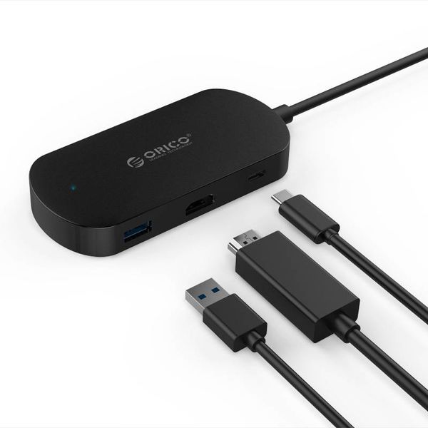 Orico 3in1 Typ C bis Typ C, USB 3.0 Typ A und HDMI 4K Adapter - mit Stromversorgung - Für Windows, Mac OS und Linux.