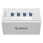 Orico Aluminium hub USB 3.0 avec quatre ports - Incl. adaptateur secteur 12 V et câble USB 3.0 - Mac Style - 5Gbps - Argent