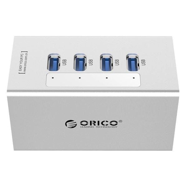 Orico Aluminum USB 3.0 Hub with 4 Ports - Incl. 12V Power adapter and USB 3.0 cable - Mac Style - 5Gbps - Silver