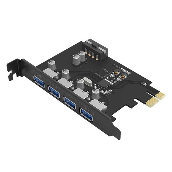 Orico PCI Express-Erweiterungskarte - 4x USB 3.0 Typ-A-Anschlüsse - 5 Gbit / s - Funktioniert mit allen Windows-Versionen, Linux und Mac OS 10.8.3 - Inkl. Schrauben - Schwarz