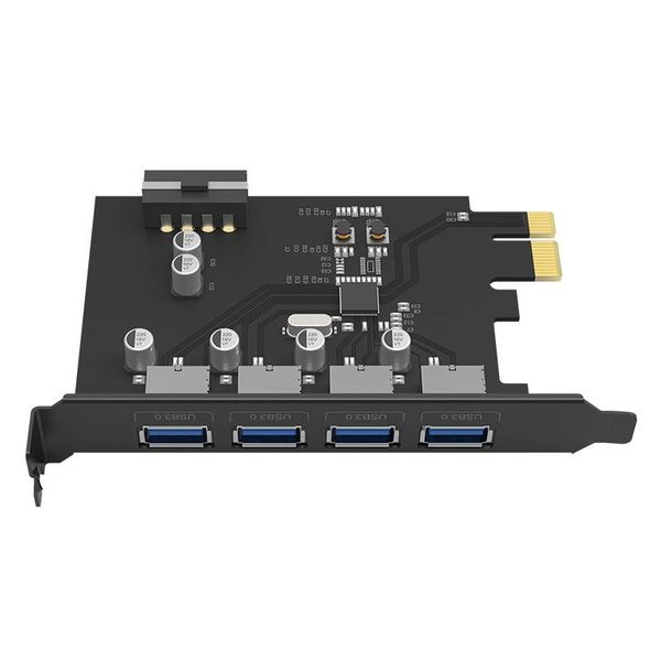 Orico Carte d'extension PCI Express - 4 ports USB 3.0 de type A - 5 Gbit / s - Fonctionne avec toutes les versions de Windows, Linux et Mac OS 10.8.3 - Incl. Vis - Noir
