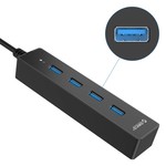 Orico HUB USB3.0 avec 4 ports pour Windows et Mac OS - 5 Gbit / s - Puce VIA - Indicateur LED - Noir