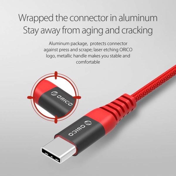 Orico 1 meter USB Type-C data- en oplaadkabel - 2.4A - Rood