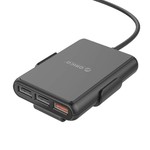 Orico Autoladegerät mit 5 USB 3.0-Ladeanschlüssen, 1 mit Quick Charge 3.0 - Inkl. Clip zur Befestigung an der Rückenlehne - Intelligenter Chip - DC12-24V - 52W - schwarz