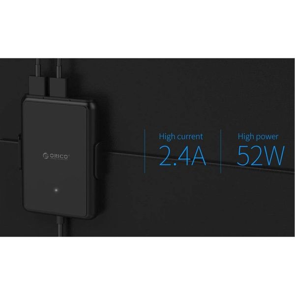 Orico Autoladegerät mit 5 USB 3.0-Ladeanschlüssen, 1 mit Quick Charge 3.0 - Inkl. Clip zur Befestigung an der Rückenlehne - Intelligenter Chip - DC12-24V - 52W - schwarz