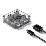 Orico Hub USB3.0 transparent avec 4 ports - 5 Gbps - Indicateur LED spécial - Câble de données de 30 cm