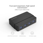 Orico USB 3.0 Hub with 4 type-A ports - 4x LED indicators - 5Gbps - 100CM USB3.0 Data cable - Incl. 12V-2A power adapter - for Windows, Linux and Mac OS - Black
