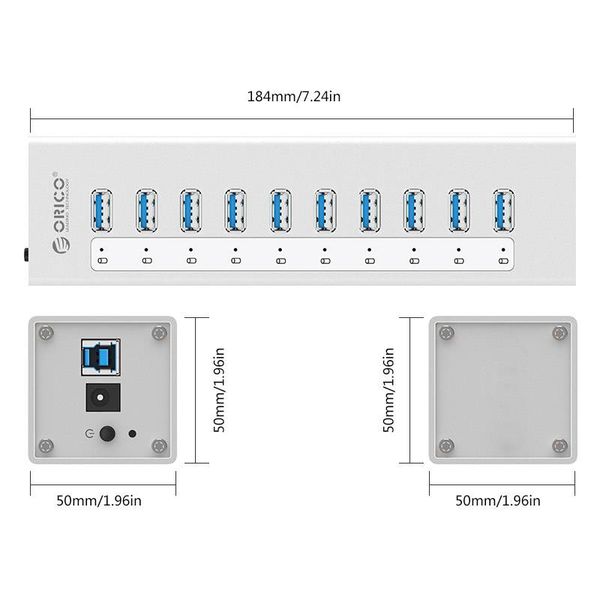 Orico Aluminium USB3.0 HUB mit 10 Anschlüssen - Silber