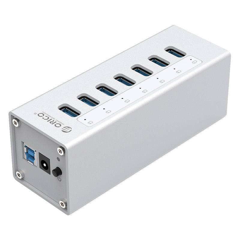 Alu 7 Port USB 3.0 HUB mit 12V Netzteil - Silber - Orico