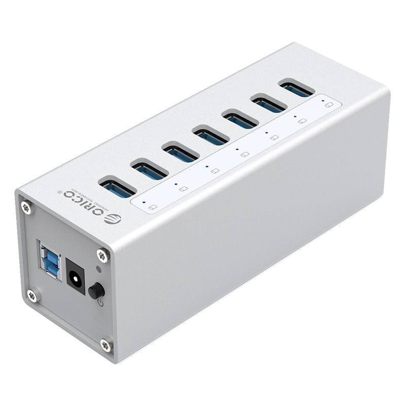 Powered 7-Port USB 3.0 Hub, ORICO USB Data Hub with 12V Power Adapter,  Multi USB 3.0 Splitter with 3.3 Ft Long USB Cable for PC, Laptop, Keyboard