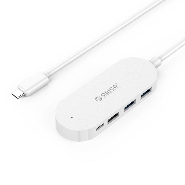 Orico Concentrateur de type C avec 3 ports USB-A et 1x port USB-C - Câble intégré de 30 cm - Indicateur LED - Blanc