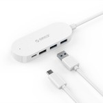 Orico Concentrateur de type C avec 3 ports USB-A et 1x port USB-C - Câble intégré de 30 cm - Indicateur LED - Blanc