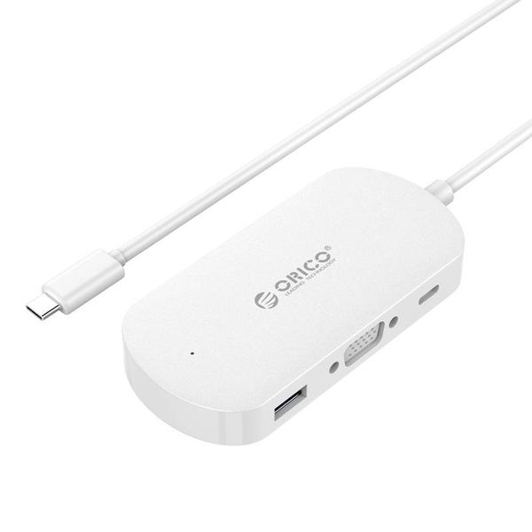 Orico 3-in-1-Typ-C-Hub mit USB 3.0-Typ-A-, Typ-C-PD- und VGA-Anschlüssen - Stromversorgung - IC-Chip - Kabellänge 30 cm - Weiß