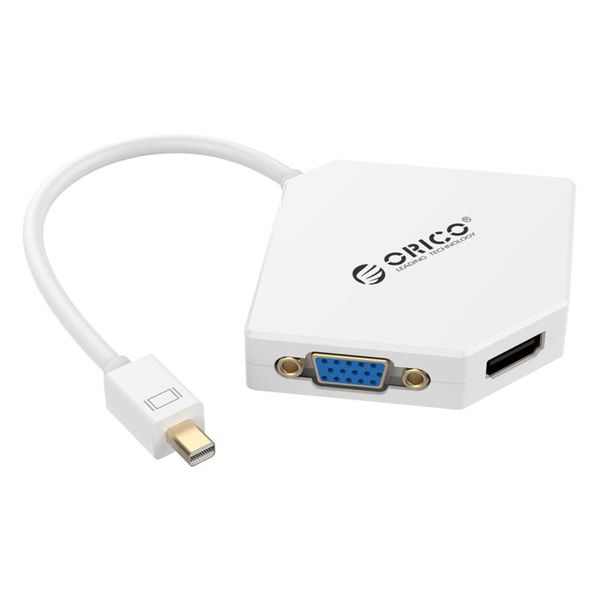 Orico Adaptateur Mini DisplayPort vers HDMI, DVI et VGA - Full HD - Blanc