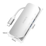 Orico Multifunktionaler USB3.0 Typ-C-Hub aus Aluminium - Stromversorgung - 4K HDMI - 2 x USB3.0 Typ A - SD / TF-Kartenleser - Silber