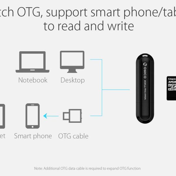 Orico Lecteur de carte USB3.0 pour cartes mémoire TF et SD - Fonction OTG - 5Gbps - Noir