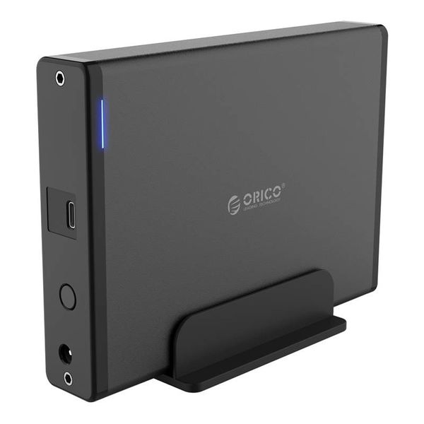 Orico Boîtier de disque dur en aluminium de type C avec verrou - 3,5 pouces - HDD / SSD - 5 Gbit / s - Indicateurs LED - Câble de données 1M - Noir