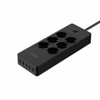Orico USB power strip with six sockets and five USB charging ports - Black