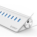Orico Aluminium 10 poort USB 3.0 hub met BC1.2 - 5Gbps - Incl. 12V stroomadapter - 2.4A per poort - Mac Style - Zilver