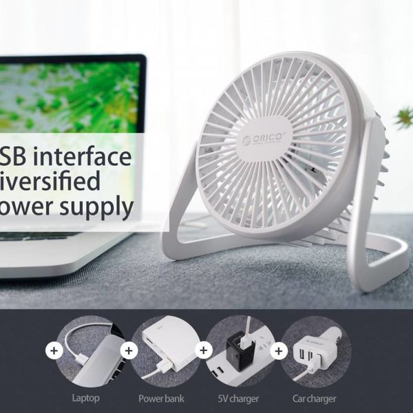 Orico Mini ventilateur USB - tourne à 360 degrés - 1,5 W - <35 dB - Incl. câble type A vers Micro B de 1M - Blanc