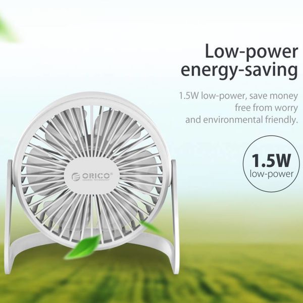 Orico Mini ventilateur USB - tourne à 360 degrés - 1,5 W - <35 dB - Incl. câble type A vers Micro B de 1M - Blanc