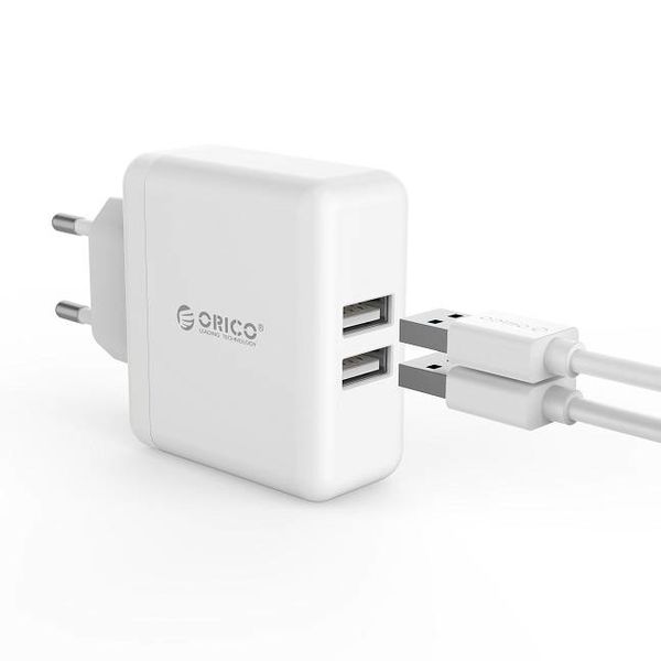 Orico Duales USB-Ladegerät - Reise- / Heimladegerät mit 2x USB-Ladeanschlüssen - IC-Chip - 15 W - Weiß