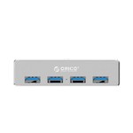 Orico Moyeu USB 3.0 en aluminium avec clip - 4 ports USB Type-A - Plage de serrage 10 à 32 mm - 5 Gbps - Incl. câble de données - Argent