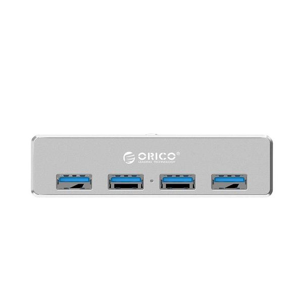 Orico Aluminium USB 3.0 Hub mit Clip-on Design - 4 USB Typ-A Ports - Klemmbereich 10 bis 32mm - 5 Gbps - Inkl. Datenkabel - Silber