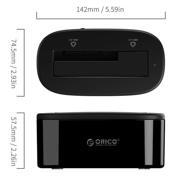 Orico Docking station for 2.5 inch or 3.5 inch hard disk - HDD/SSD - Incl. data cable and power adapter - LED indicator - High Gloss Black