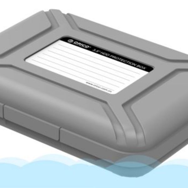 Orico Housse de protection portable / boîte de protection pour un disque dur de 3,5 pouces - Résistant à l'humidité, à la poussière et antistatique - Plastique PP - Comprend une étiquette d'écriture - Gris