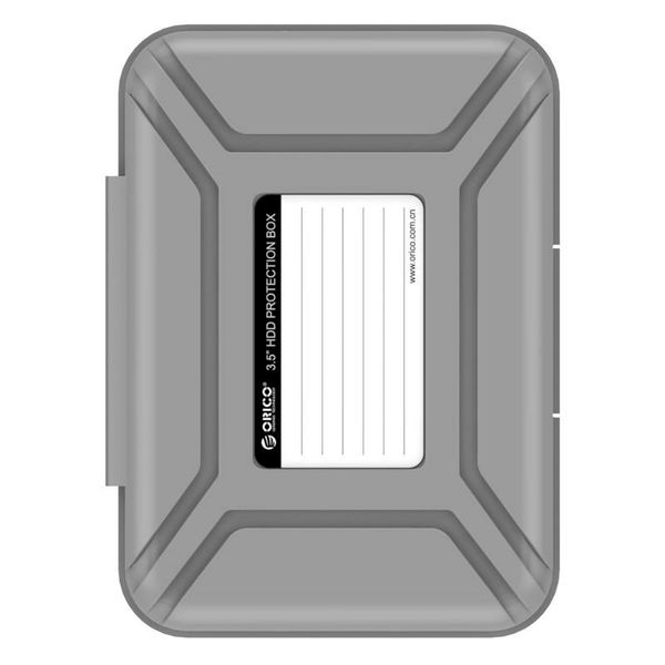 Orico Housse de protection portable / boîte de protection pour un disque dur de 3,5 pouces - Résistant à l'humidité, à la poussière et antistatique - Plastique PP - Comprend une étiquette d'écriture - Gris