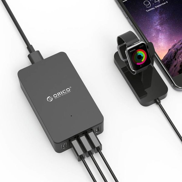 Orico Smart desktop charger met 5 USB-laadpoorten - IC chip - 40W - zwart / grijs