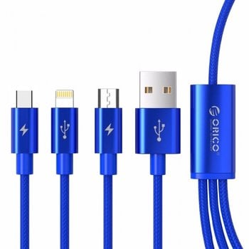 Orico Nylon braided 3-in-1 charging cable with Lightning, Micro B and Type-C interface - Blue