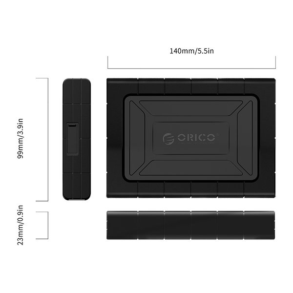 Orico Schokbestendige harde schijf behuizing 2.5 inch - HDD/SSD - Siliconen beschermhoes - UASP - 5Gbps - Incl. kabeltje- Zwart