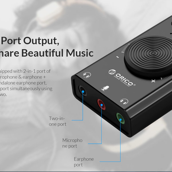 Orico Externe Geluidskaart met Volumeregelaar - Stereo en Audio - =>80 dB - Zwart
