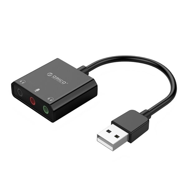 Orico USB-Soundkarte mit 10 cm Kabel - Mikrofon-, Lautsprecher- und Headset-Funktion - Schwarz