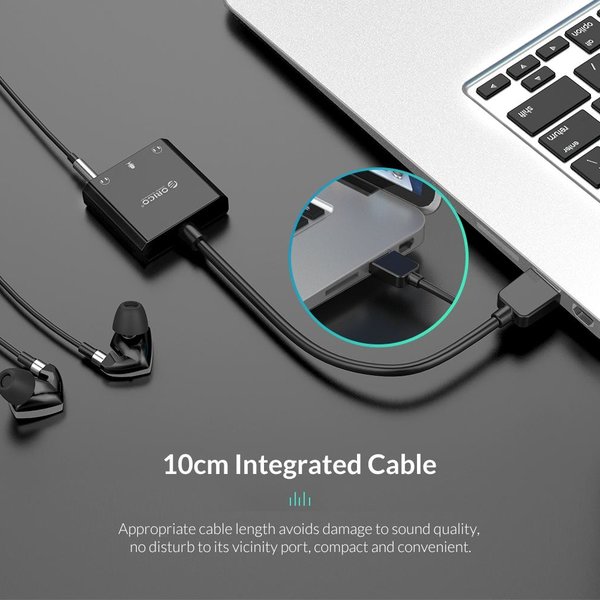 Orico USB geluidskaart met 10 cm kabel - Microfoon, speaker en headset functie - Zwart