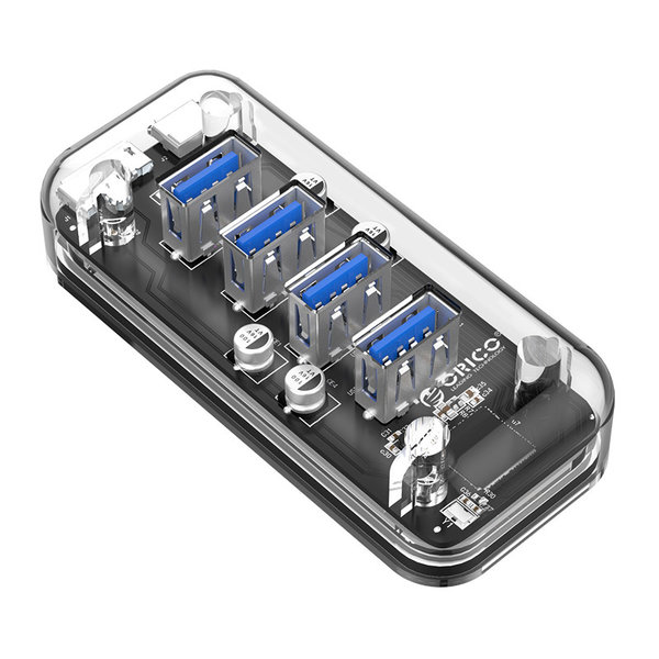 Orico Hub USB3.0 transparent avec 4 ports - 5 Gbps - Indicateur LED spécial - Câble de données de 100cm