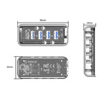 Orico Hub USB3.0 transparent avec 4 ports - 5 Gbps - Indicateur LED spécial - Câble de données de 100cm