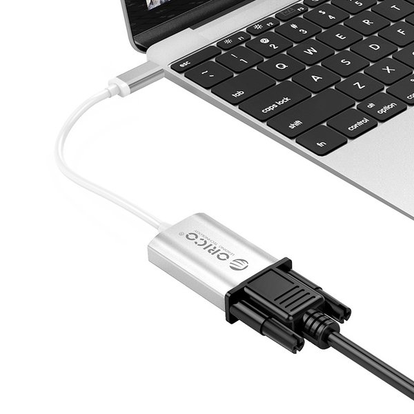 Orico Adaptateur USB-C vers VGA en aluminium - 4K Ultra HD - 1080P @ 60Hz - pour MacBook, Mi NoteBook Air, Huawei MateBook et Lenovo YOGA - Style Mac - Câble 15CM - Argent