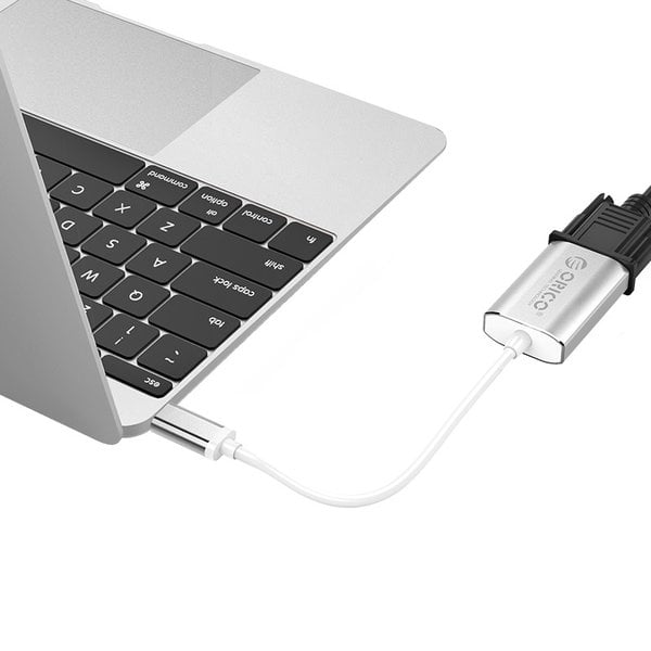Orico Aluminum USB-C to VGA Adapter - 4K Ultra HD - 1080P @ 60Hz - for MacBook, Mi NoteBook Air, Huawei MateBook and Lenovo YOGA - Mac Style - 15CM Cable - Silver