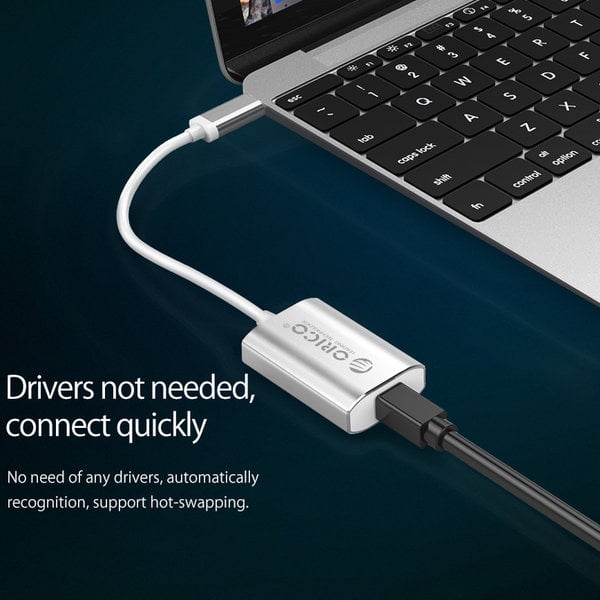 Orico Aluminum USB-C to Mini DisplayPort Adapter - 4K Ultra HD @ 60Hz - for MacBook, Mi NoteBook Air, Huawei MateBook and Lenovo YOGA - Mac Style - 15CM Cable - Silver