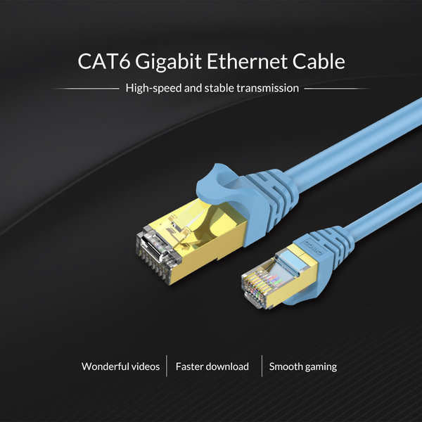 Orico RJ45 Gigabit Ethernet-Kabel - CAT6 - 1000 Mbit / s - Rundkabel mit einer Länge von 1 Meter - Geeignet für Router, Wärmetauscher, Hub usw. - Vergoldeter Stift - Blau