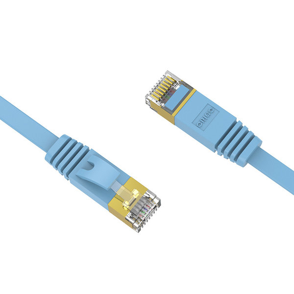 Orico RJ45 Gigabit Ethernet kabel – CAT6 – 1000Mbps – Platte kabel  van 10 meter lang – Geschikt voor o.a. router, exchanger, hub etc. -  Goud vergulde pin – Blauw