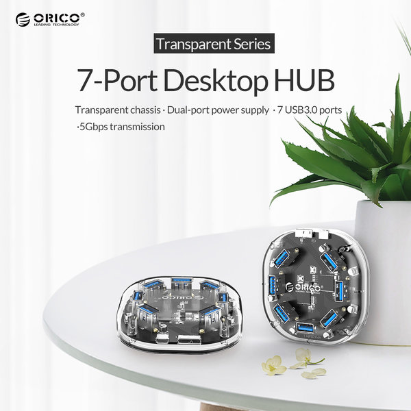 Hub USB 3.0 transparent avec 7 ports USB