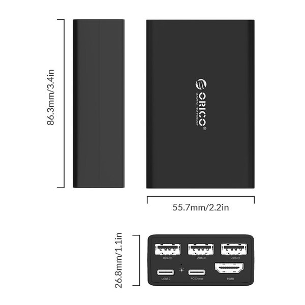 Orico USB-C 40W Netzteil / Dockingstation mit USB-C Netzteil, 4K HDMI und USB 3.0 Anschlüssen