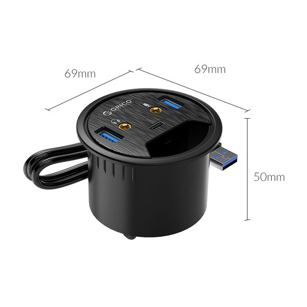 Orico Eingebauter Hub für den Schreibtisch - 2x USB3.0, 1x USB-C, 2x Audio - schwarz