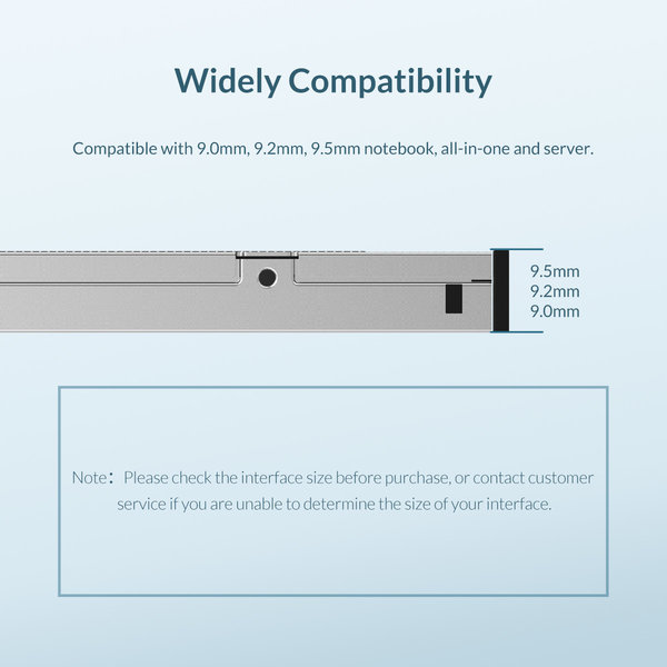 Laptop caddy for hard disk up to 9.5mm - SATA - silver