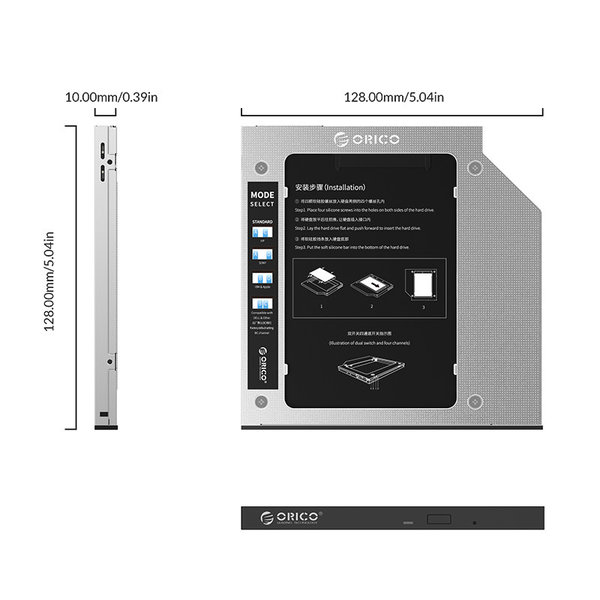 Support d'ordinateur portable pour disque dur jusqu'à 9,5 mm - SATA - argent